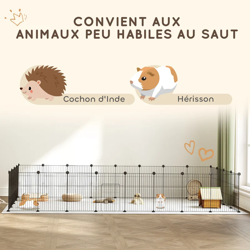 Enclos modulable pour petits animaux 120 x 60 x 80 cm porte intégrée antidérapant moderne scandinave en acier noir 21_0007997