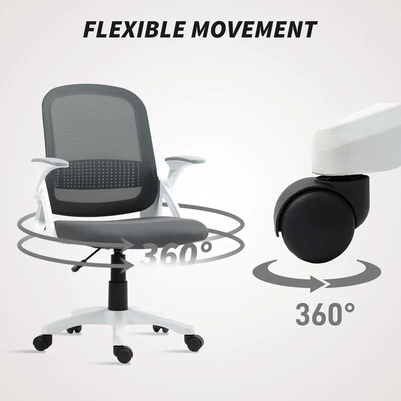 Chaise de bureau ergonomique dossier incurvé 57,5 x 60 x 91-101 cm réglable accoudoirs pliables design en polyester gris 21_0006298