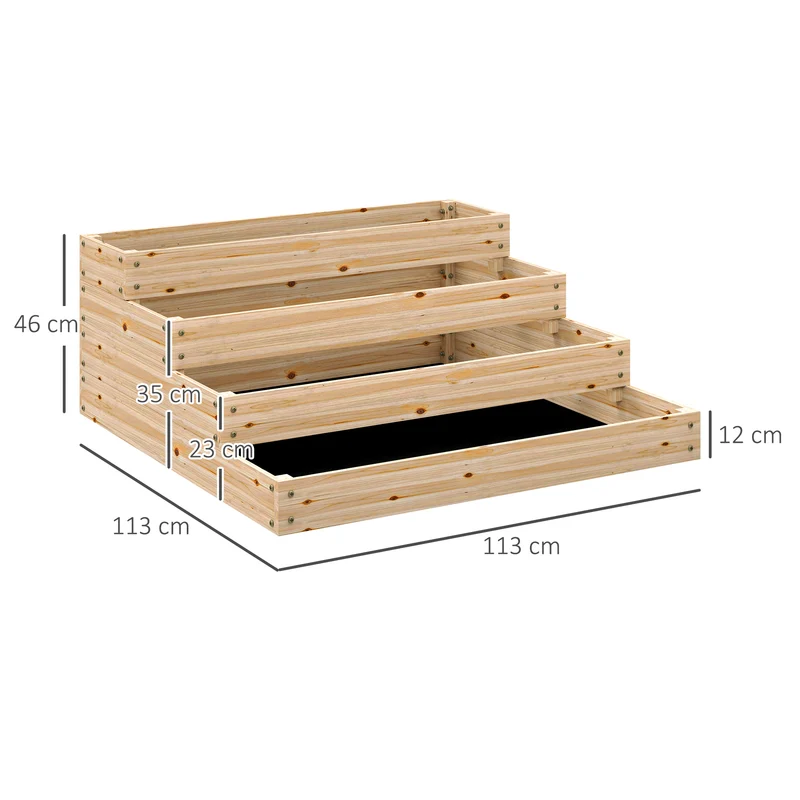 Carré potager de jardin 113 x 113 x 46 cm drainage doublure anti-mauvaises herbes design rustique en bois massif naturel 21_0005541
