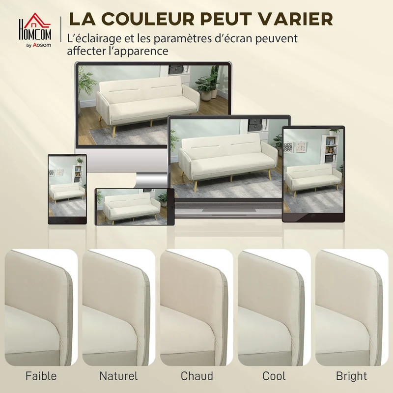 Canapé convertible 3 places clic-clac dossier réglable 185 x 84 x 83 cm assise rembourrée contemporain en velours beige 21_0003617