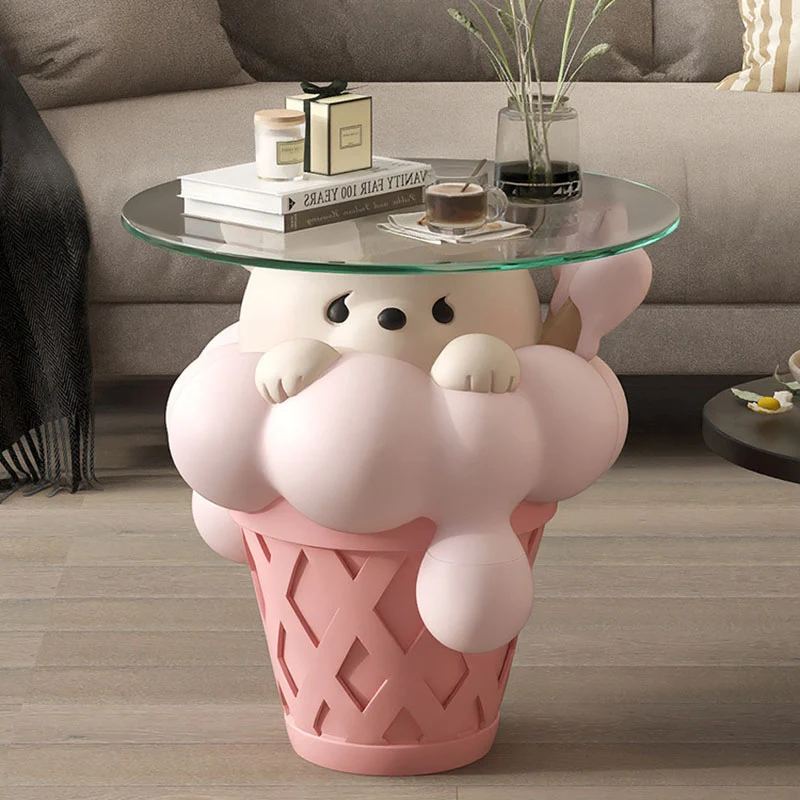 Modern Art Deco Resin Glass Kid Cartoon Cat Dog Bear Side Table 1-Tier For Living Room