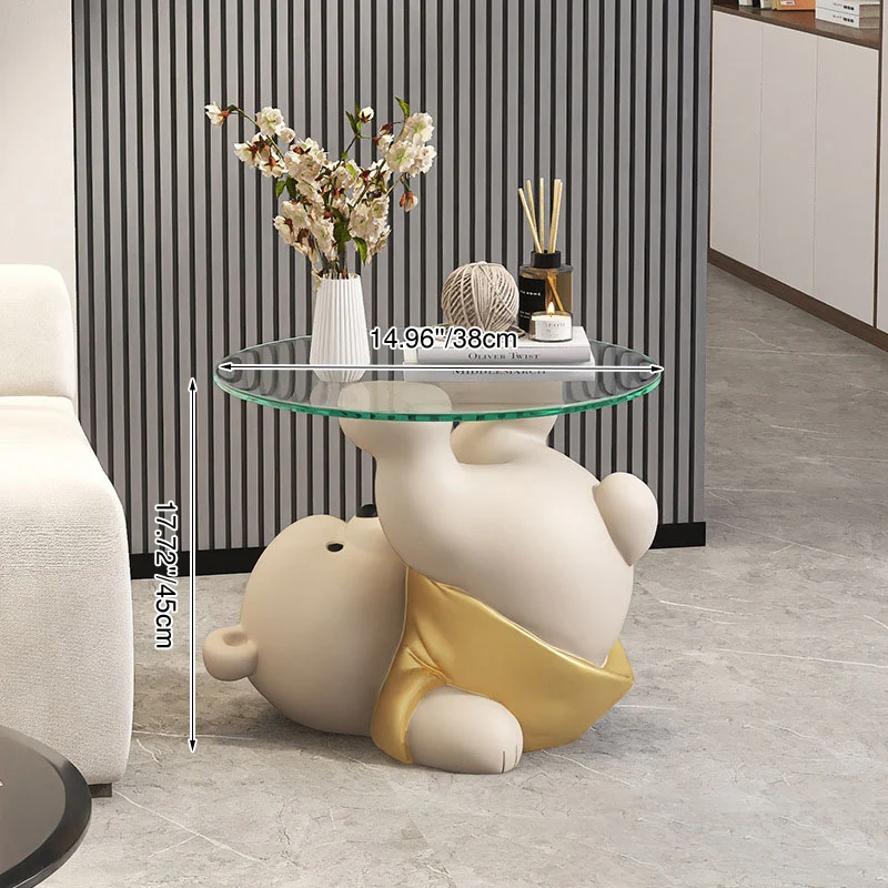 Modern Art Deco Resin Glass Kid Cartoon Cat Dog Bear Side Table 1-Tier For Living Room