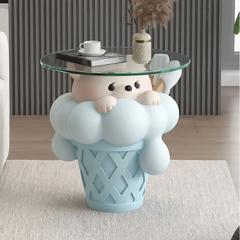 Modern Art Deco Resin Glass Kid Cartoon Cat Dog Bear Side Table 1-Tier For Living Room