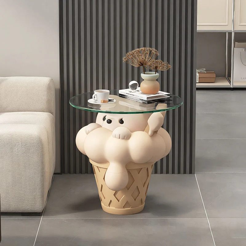 Modern Art Deco Resin Glass Kid Cartoon Cat Dog Bear Side Table 1-Tier For Living Room