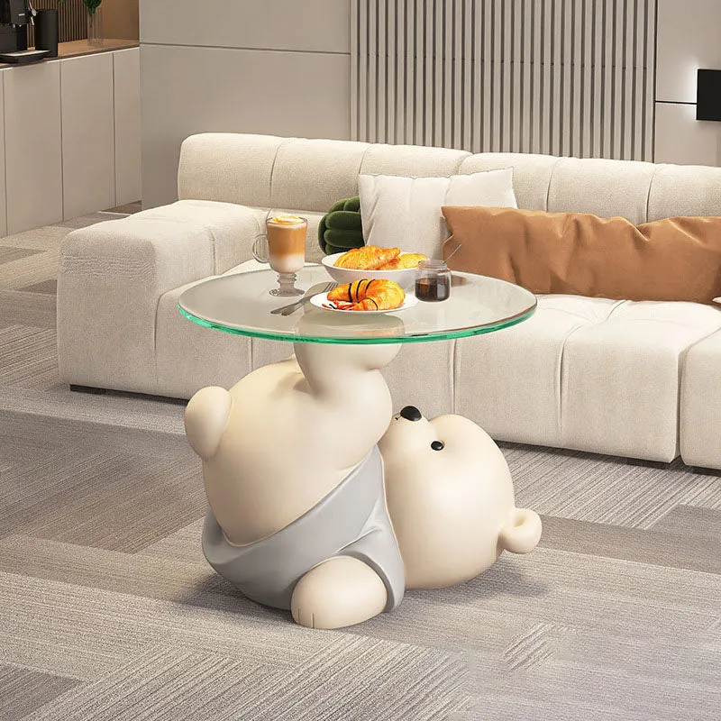 Modern Art Deco Resin Glass Kid Cartoon Cat Dog Bear Side Table 1-Tier For Living Room