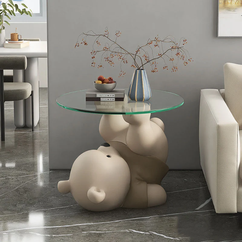 Modern Art Deco Resin Glass Kid Cartoon Cat Dog Bear Side Table 1-Tier For Living Room