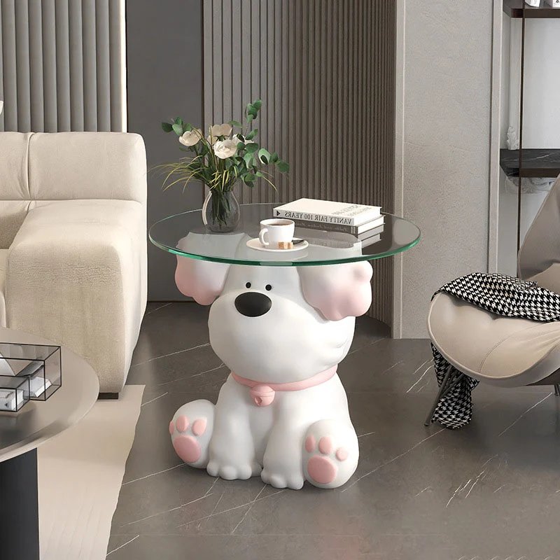 Modern Art Deco Resin Glass Kid Cartoon Cat Dog Bear Side Table 1-Tier For Living Room