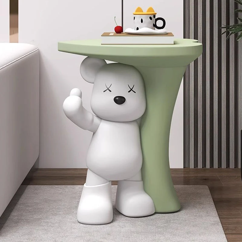 Modern Art Deco Resin Kids Heart Bear Side Table 1-Tier For Living Room