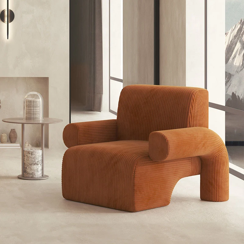 Modern Luxury Corduroy Tech Sherpa Fabric Solid Wood Rounded Square Accent Chair With Backrest Armrests For Living Room