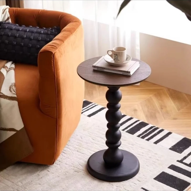 Traditional French Red Oak Wood Round Roman Column End Table 1-Tier For Living Room