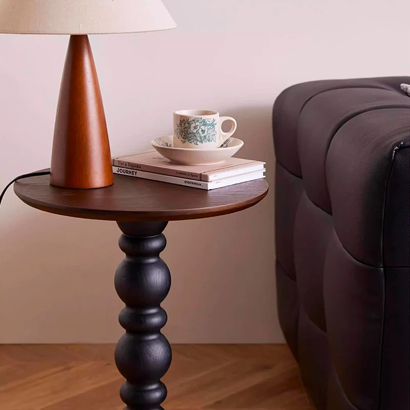 Traditional French Red Oak Wood Round Roman Column End Table 1-Tier For Living Room