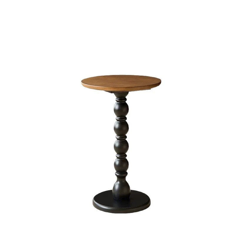 Traditional French Red Oak Wood Round Roman Column End Table 1-Tier For Living Room