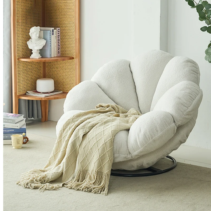 Contemporary Creative Plush Fabric & Iron Petal Swivel Accent Chair With Backrest For Living Room & Bedroom