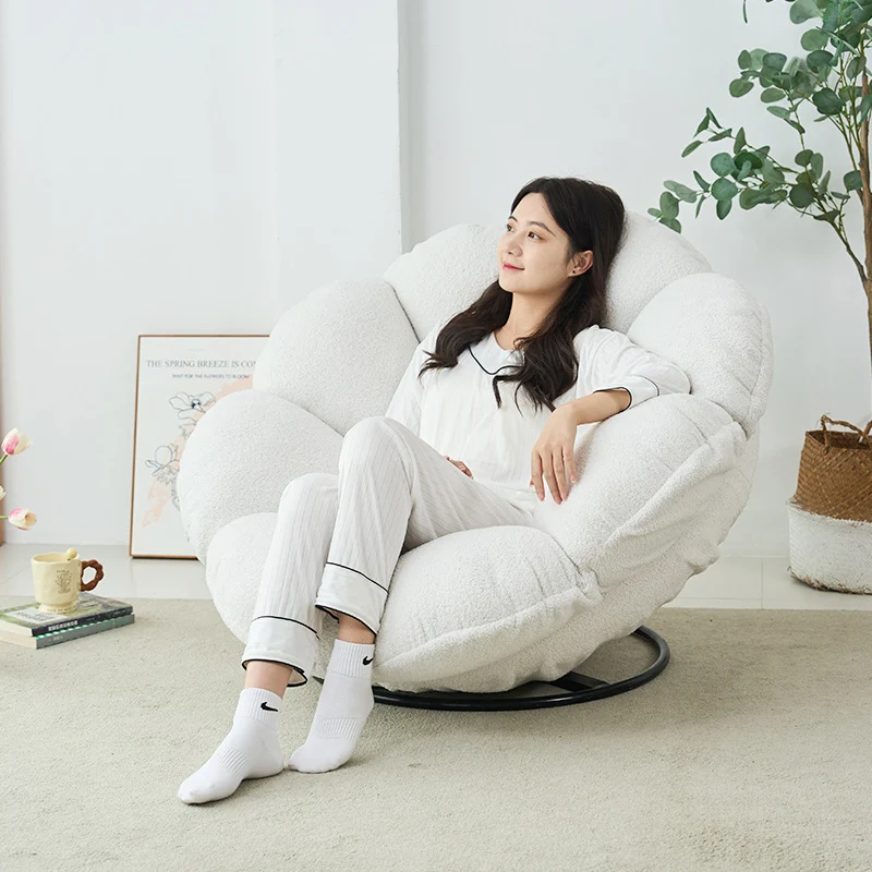 Contemporary Creative Plush Fabric & Iron Petal Swivel Accent Chair With Backrest For Living Room & Bedroom