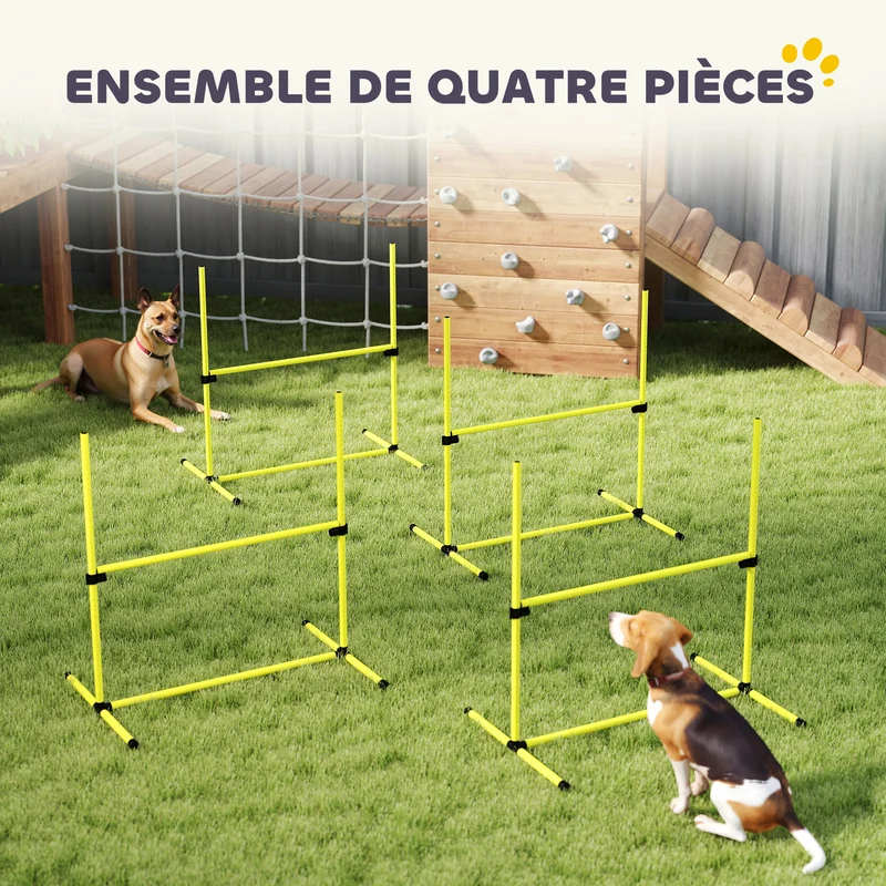 Lot de 4 obstacles d'agilité pour chien 99 x 65 x 94 cm réglable sac transport inclus tendance en polyéthylène jaune 21_0007515