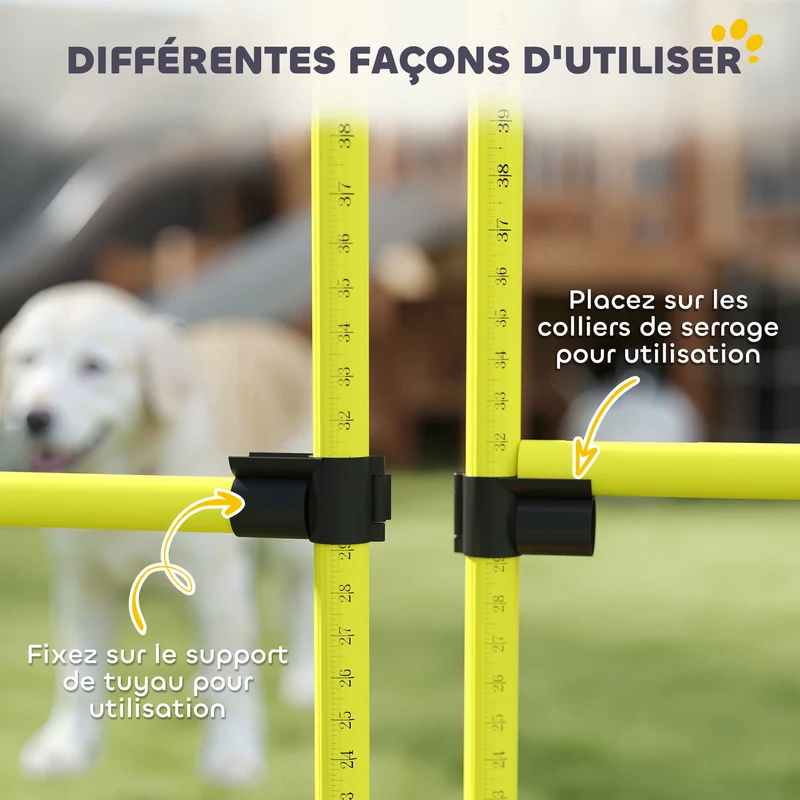 Lot de 4 obstacles d'agilité pour chien 99 x 65 x 94 cm réglable sac transport inclus tendance en polyéthylène jaune 21_0007515