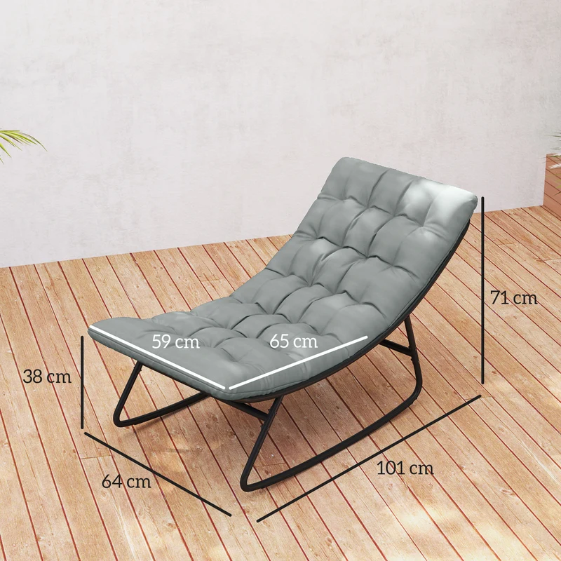 Lot de 2 fauteuils à bascule extérieur 64 x 101 x 71 cm assise respirante coussin épais moderne en acier gris foncé 21_0005260