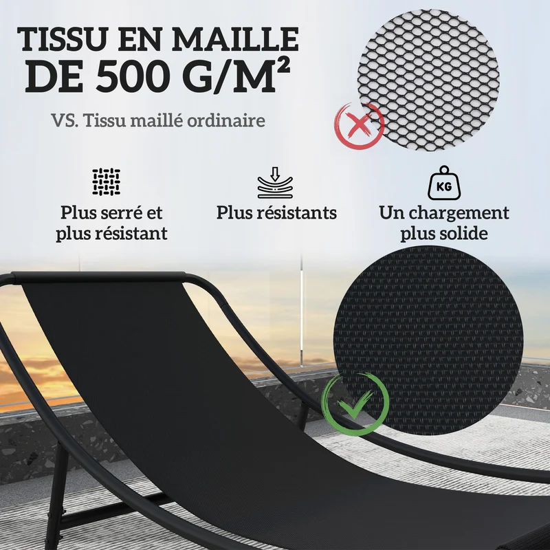 Lot de 2 fauteuils à bascule extérieur 64 x 101 x 71 cm assise respirante coussin épais moderne en acier gris foncé 21_0005260