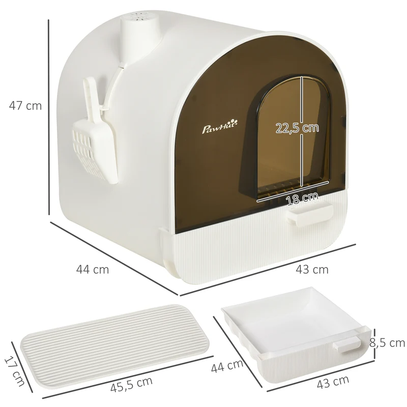 Lot de 2 bacs litière fermés porte battante 43 x 44 x 47 cm nettoyage facile filtre charbon style épuré en PP blanc 21_0007817