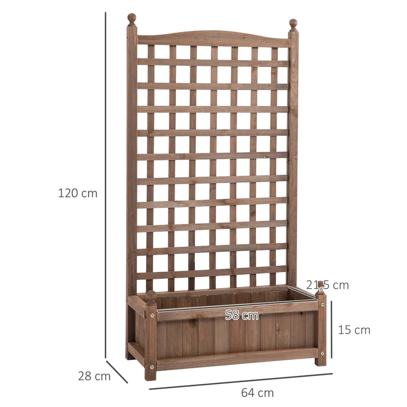 Jardinière sur pied avec treillis balcon jardin 64 x 28 x 120 cm gain de place intimité rustique épuré en bois marron 21_0004193