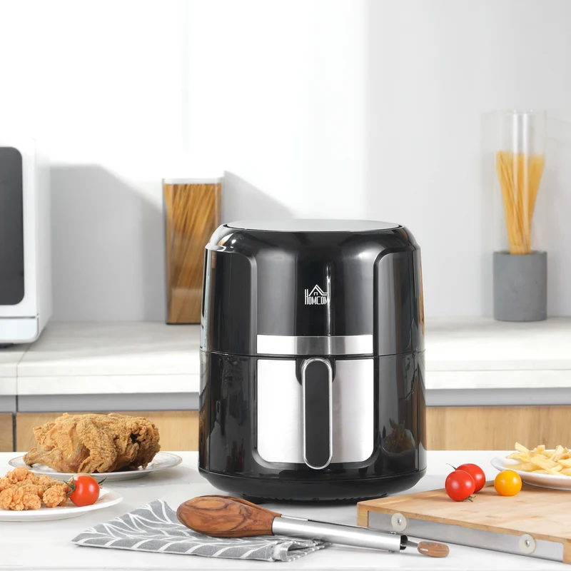 Friteuse sans huile multifonction panier 34 x 26 x 32 cm 12 programmes circulation 360° moderne épuré en plastique noir 21_0000936