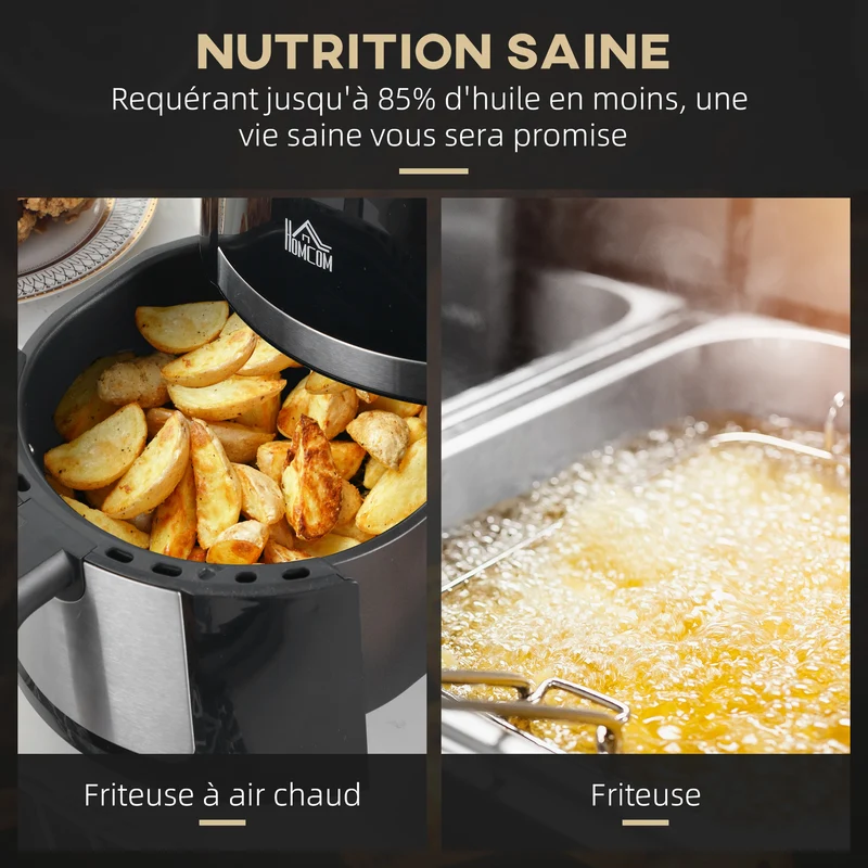 Friteuse sans huile multifonction panier 34 x 26 x 32 cm 12 programmes circulation 360° moderne épuré en plastique noir 21_0000936