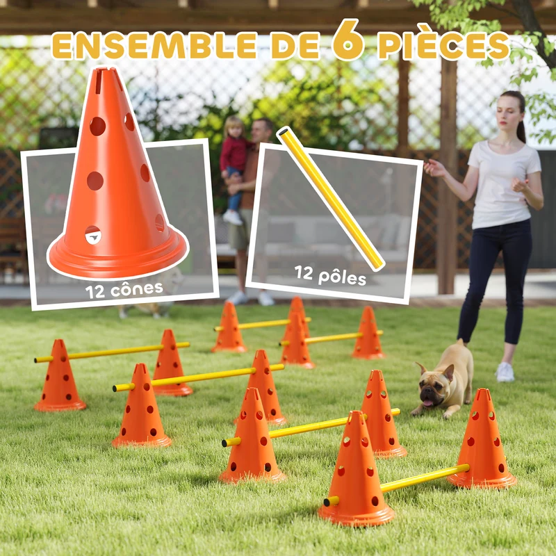 Ensemble d'agilité pour chien parcours 80 x 22.5 x 30 cm hauteur réglable améliore coordination moderne en abs orange 21_0007527