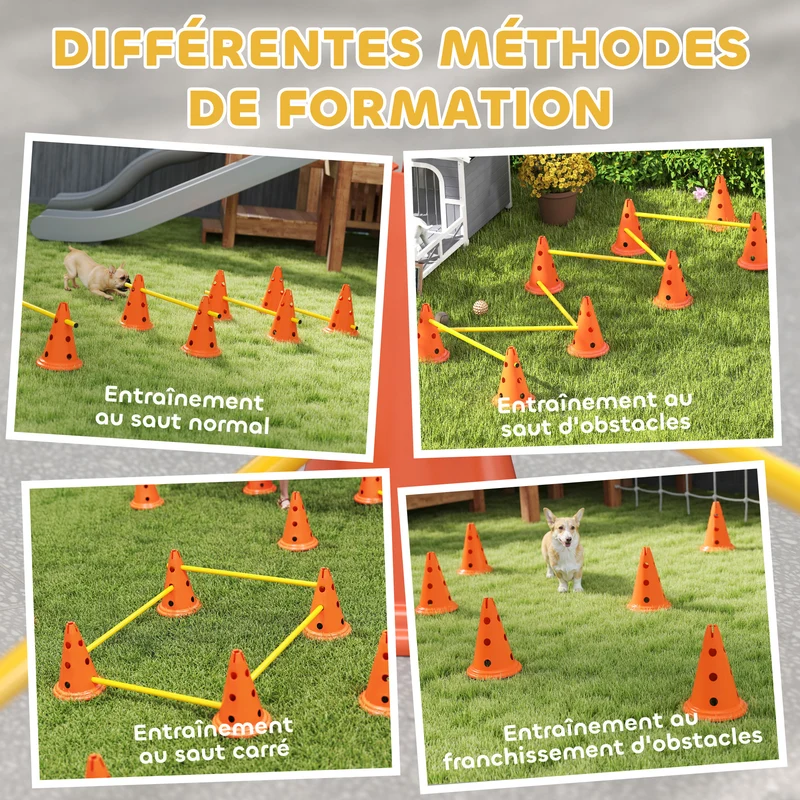 Ensemble d'agilité pour chien parcours 80 x 22.5 x 30 cm hauteur réglable améliore coordination moderne en abs orange 21_0007527