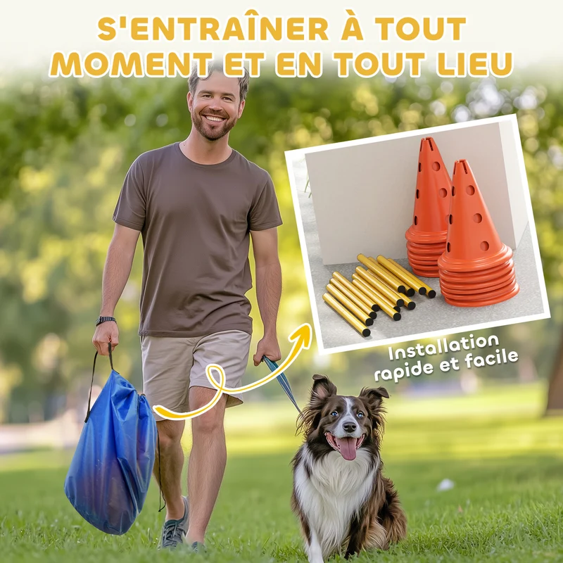 Ensemble d'agilité pour chien parcours 80 x 22.5 x 30 cm hauteur réglable améliore coordination moderne en abs orange 21_0007527