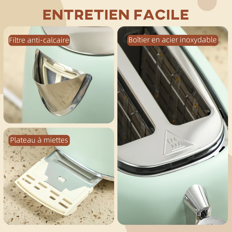 Ensemble bouilloire et grille-pain cuisine 29 x 18 x 24 cm chauffe rapide réglage moderne en acier inoxydable vert 21_0000960