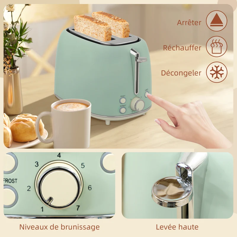 Ensemble bouilloire et grille-pain cuisine 29 x 18 x 24 cm chauffe rapide réglage moderne en acier inoxydable vert 21_0000960