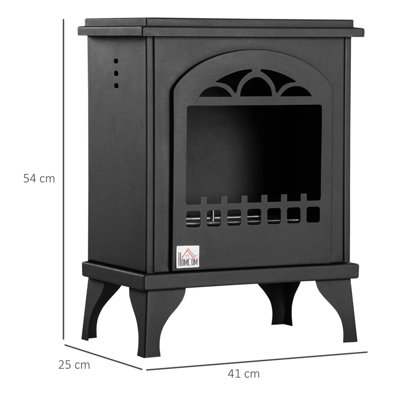 Cheminée bioéthanol sur pied façon poêle 41 x 25 x 54 cm chauffage d'appoint 25 m² très cosy contemporain en métal noir 21_0001130