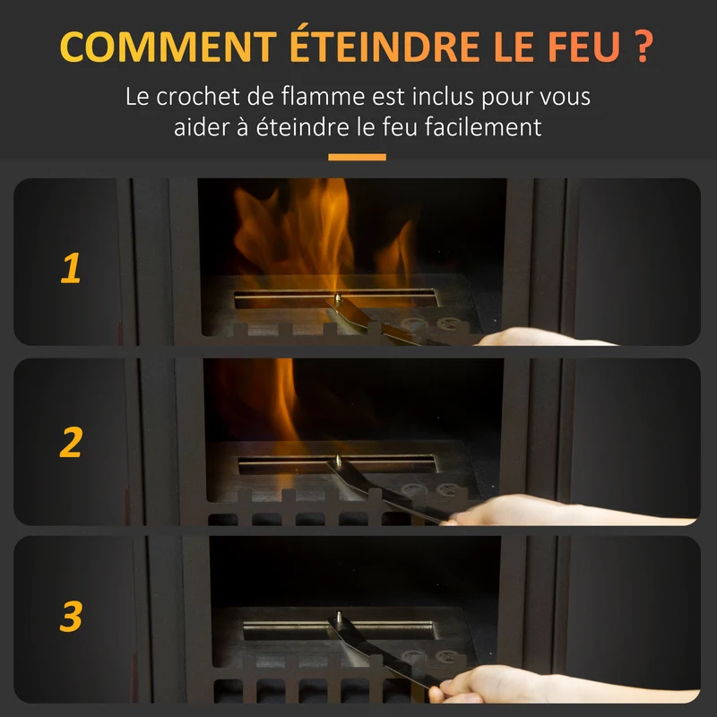 Cheminée bioéthanol sur pied façon poêle 41 x 25 x 54 cm chauffage d'appoint 25 m² très cosy contemporain en métal noir 21_0001130