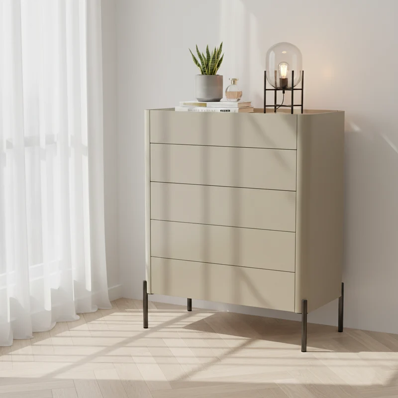 Modern Minimalist E1 MDF Storage Cabinet With Carbon Steel High Legs 5/6-Drawer For Bedroom & Living Room Organization