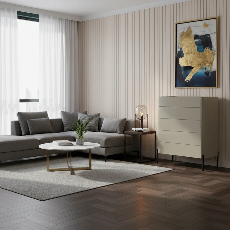 Modern Minimalist E1 MDF Storage Cabinet With Carbon Steel High Legs 5/6-Drawer For Bedroom & Living Room Organization