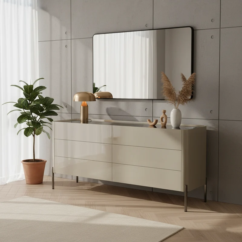 Modern Minimalist E1 MDF Storage Cabinet With Carbon Steel High Legs 5/6-Drawer For Bedroom & Living Room Organization