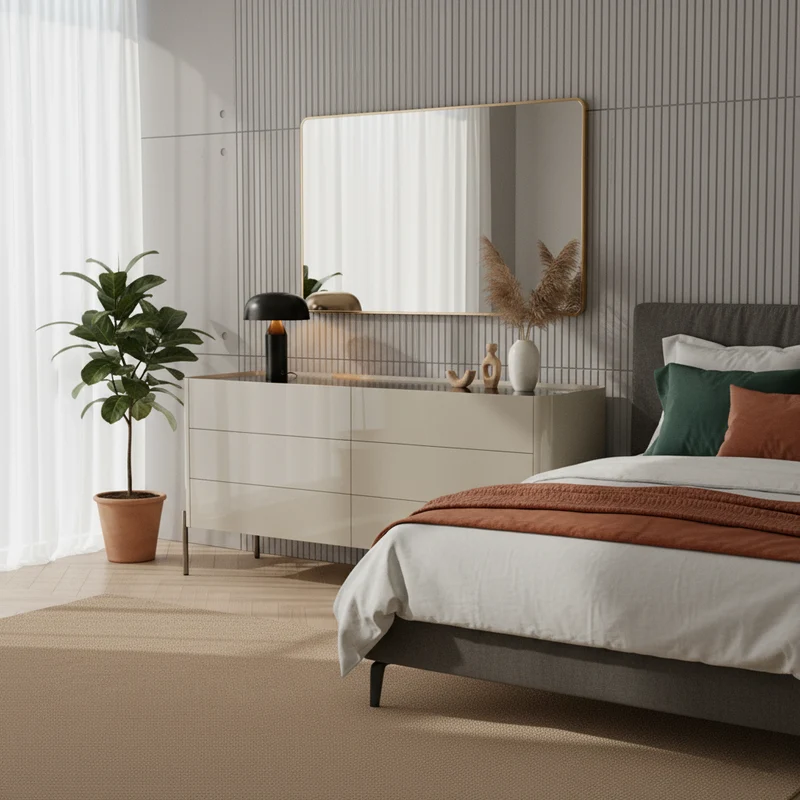 Modern Minimalist E1 MDF Storage Cabinet With Carbon Steel High Legs 5/6-Drawer For Bedroom & Living Room Organization