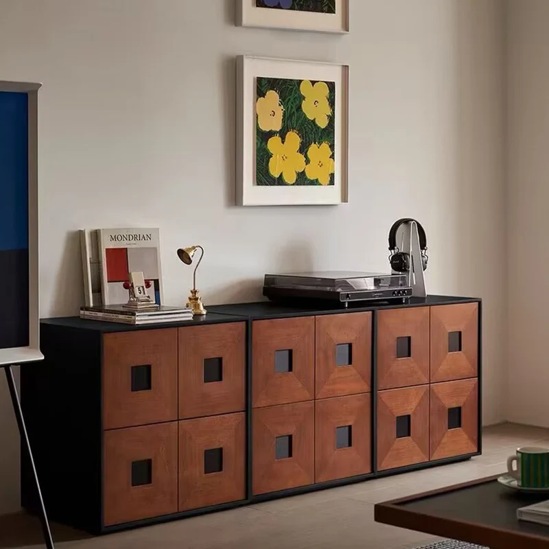 Contemporary Retro Solid Wood Plywood Storage Cabinet With 2 Drawers - Smooth Slides & Compact Design For Living Room & Bedroom