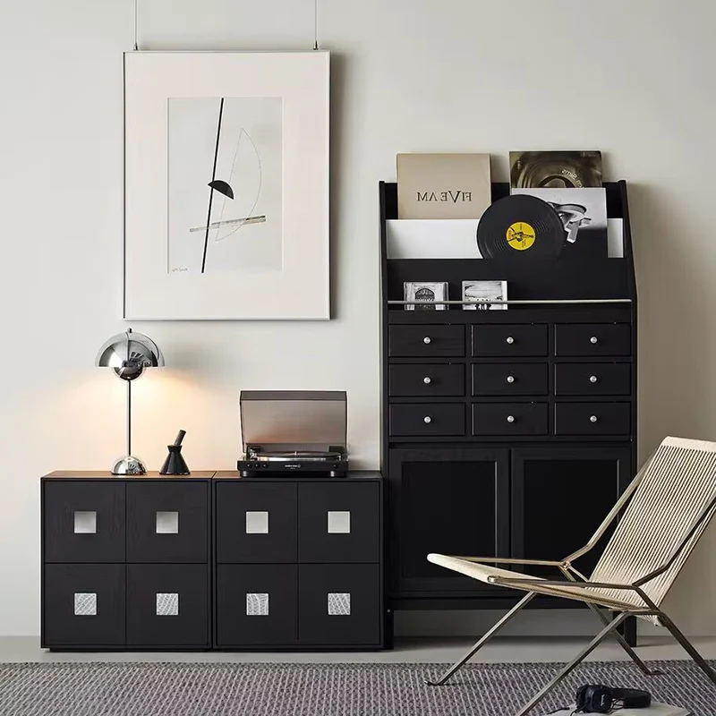 Contemporary Retro Solid Wood Plywood Storage Cabinet With 2 Drawers - Smooth Slides & Compact Design For Living Room & Bedroom