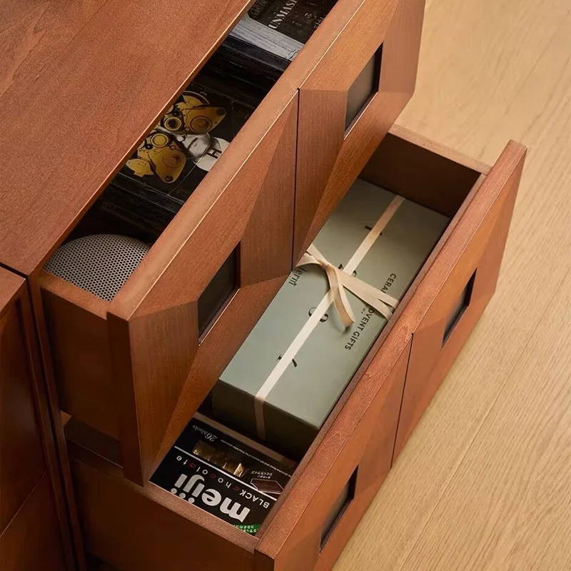 Contemporary Retro Solid Wood Plywood Storage Cabinet With 2 Drawers - Smooth Slides & Compact Design For Living Room & Bedroom