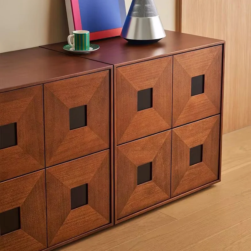 Contemporary Retro Solid Wood Plywood Storage Cabinet With 2 Drawers - Smooth Slides & Compact Design For Living Room & Bedroom