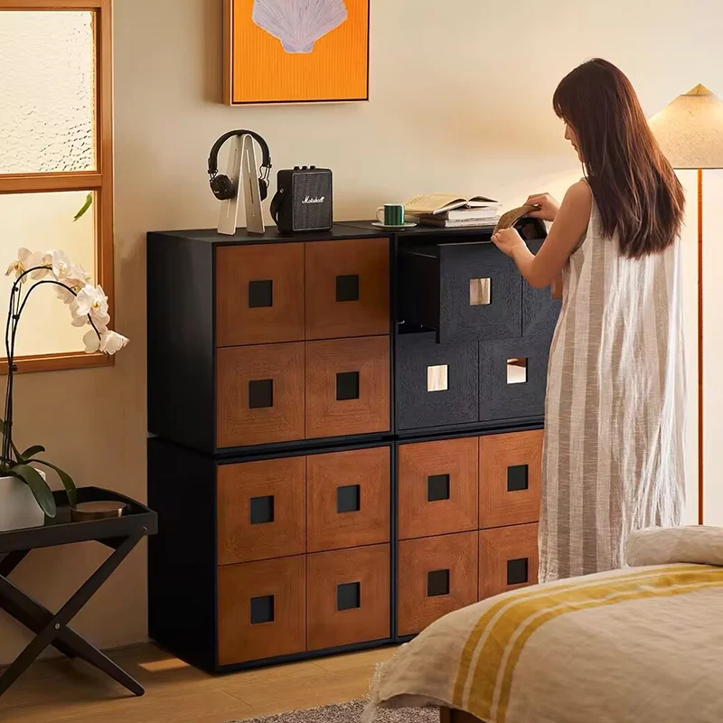 Contemporary Retro Solid Wood Plywood Storage Cabinet With 2 Drawers - Smooth Slides & Compact Design For Living Room & Bedroom