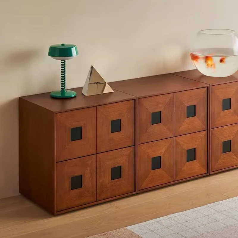 Contemporary Retro Solid Wood Plywood Storage Cabinet With 2 Drawers - Smooth Slides & Compact Design For Living Room & Bedroom