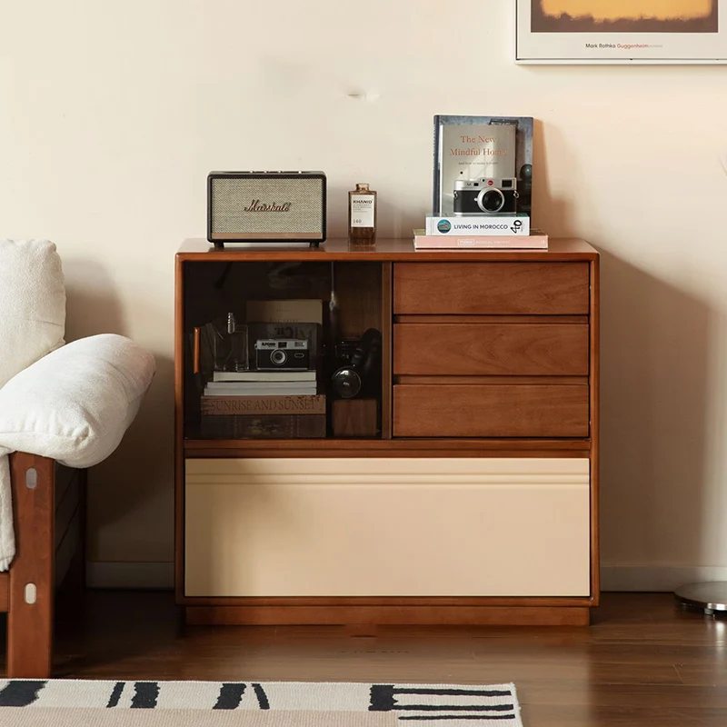 Modern Minimalist Boxwood Solid Wood Rectangular Storage Cabinet With 4-Drawer For Living Room