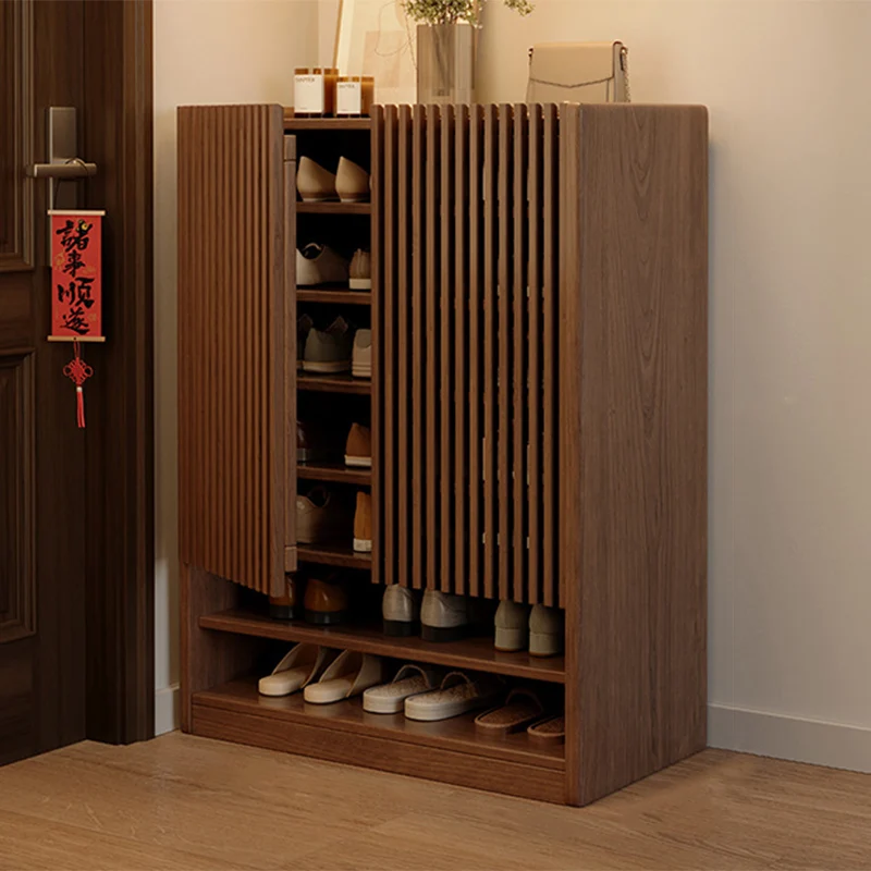 Traditional Chinese Rectangular Solid Wood Shoe Storage 7-Tier For Entryways