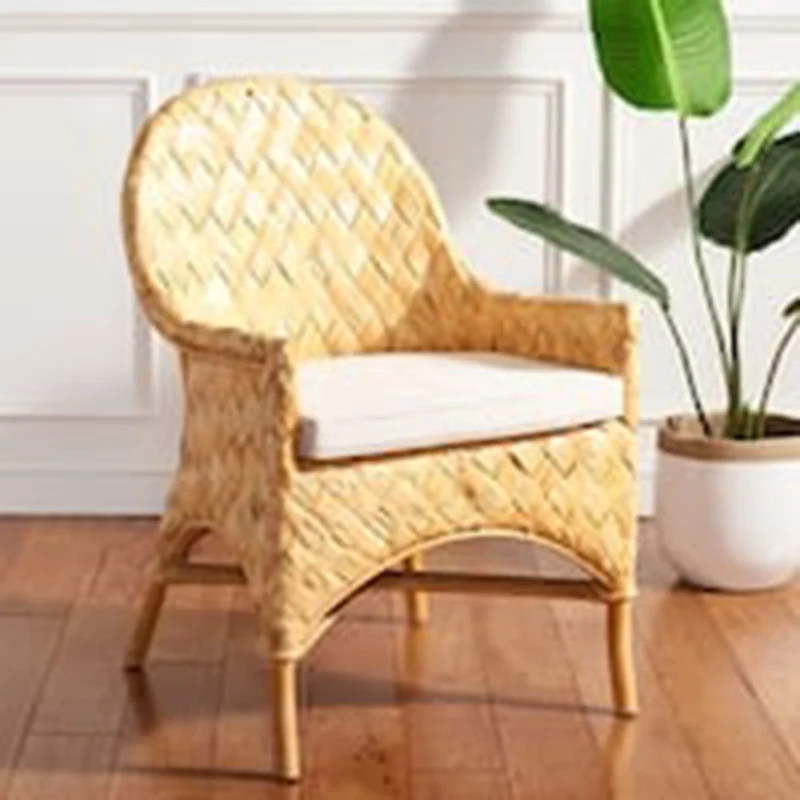 Handwoven Rattan Lounge Chair With Armrest - Contemporary Nordic Balcony & Patio & Living Room Indoor Outdoor Accent Chair With Waterproof Cushion