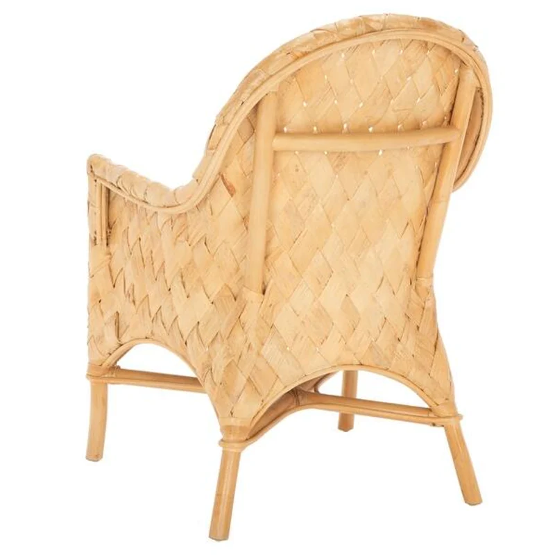 Handwoven Rattan Lounge Chair With Armrest - Contemporary Nordic Balcony & Patio & Living Room Indoor Outdoor Accent Chair With Waterproof Cushion