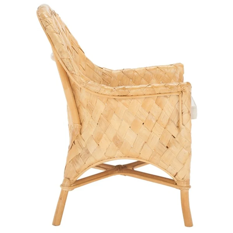 Handwoven Rattan Lounge Chair With Armrest - Contemporary Nordic Balcony & Patio & Living Room Indoor Outdoor Accent Chair With Waterproof Cushion