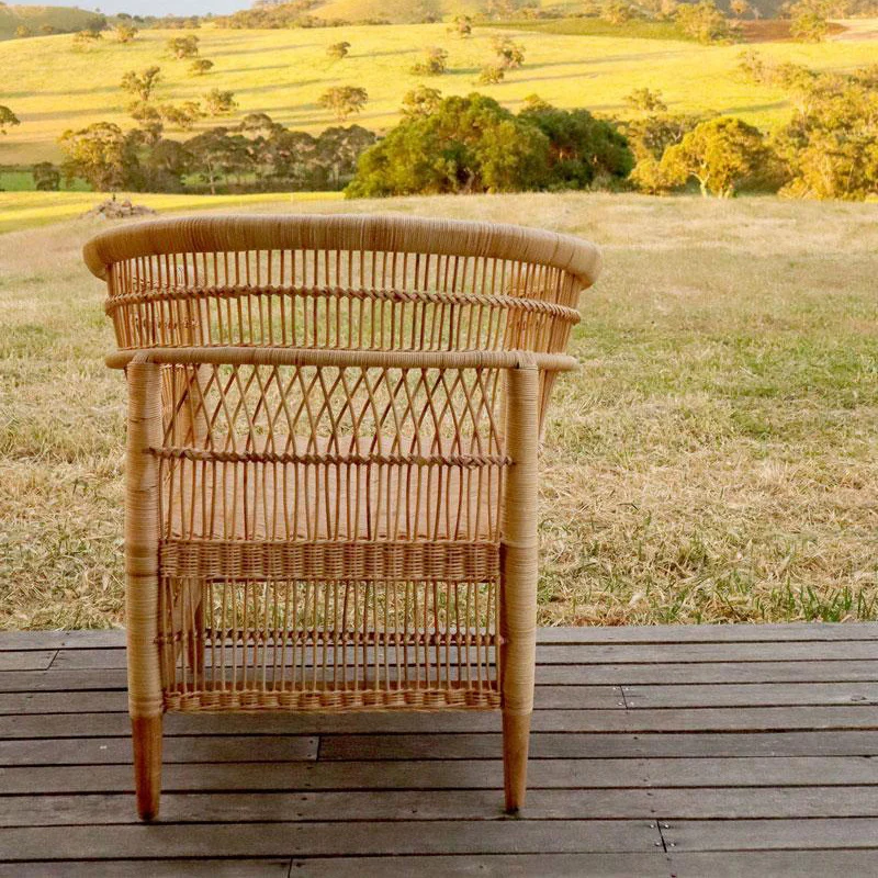 Contemporary Nordic Handwoven Natural Rattan Accent Chair With Round Backrest - Breathable Indoor & Outdoor Lounge Chair For Balcony & Garden