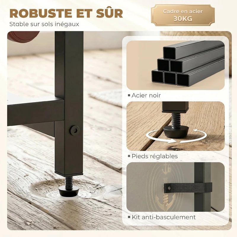 Casier à bouteilles 40 x 30 x 148 cm 12 bouteilles tiroir porte verres industriel en bois d'ingénierie brun rustique 21_0001065